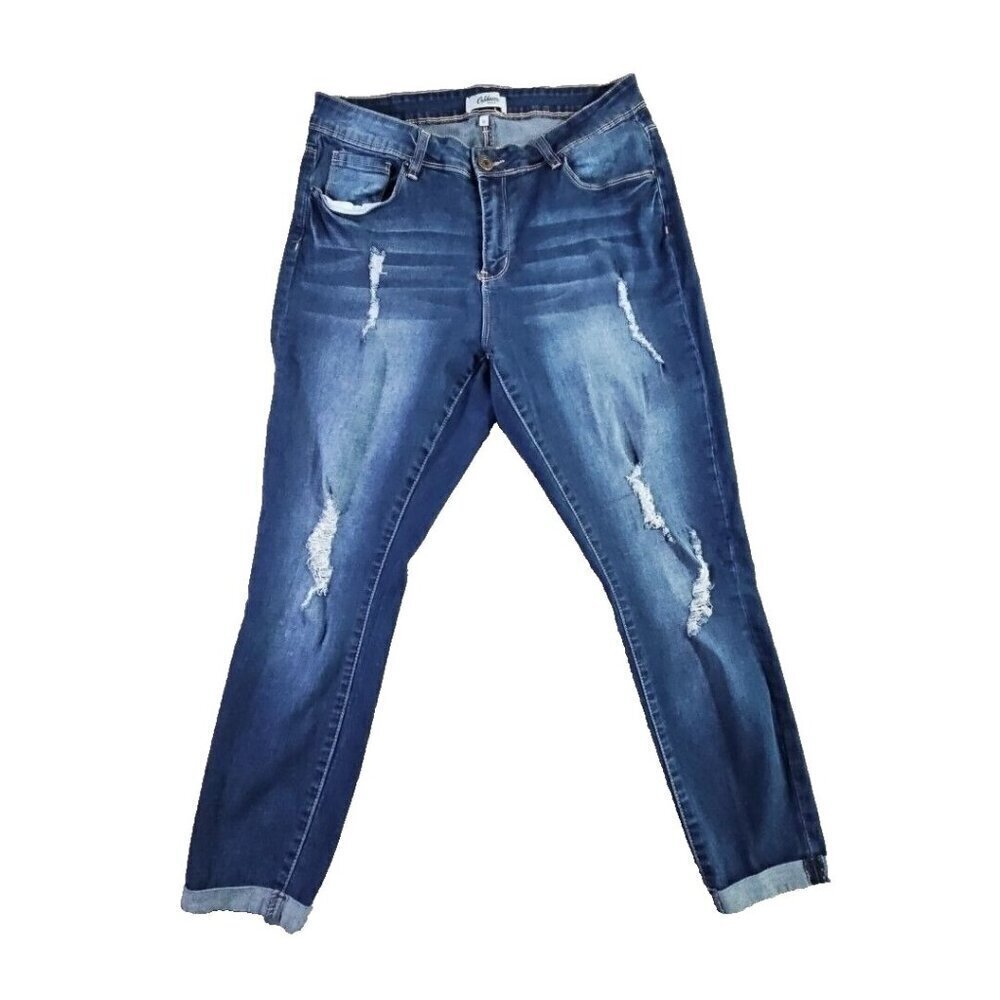 California Vintage Jeans Women's 16 (W34 L26) Med Wash Tapered Cut Distressed